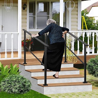 Metal Hand Rails for Outdoor Steps, Stair Rails for Seniors-Height Adjustable, 4 Steps