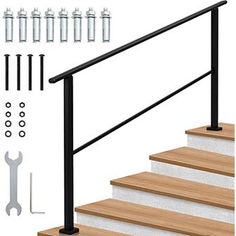 Metal Hand Rails for Outdoor Steps, Stair Rails for Seniors-Height Adjustable, 5 Steps