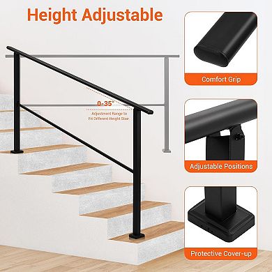 Metal Hand Rails for Outdoor Steps, Stair Rails for Seniors-Height Adjustable, 5 Steps