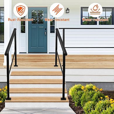 Metal Hand Rails for Outdoor Steps, Stair Rails for Seniors-Height Adjustable, 5 Steps