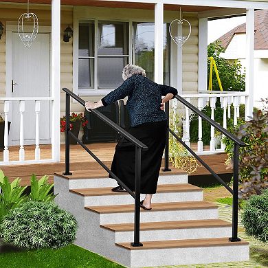 Metal Hand Rails for Outdoor Steps, Stair Rails for Seniors-Height Adjustable, 5 Steps