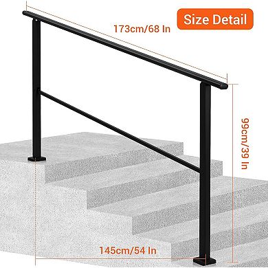 Metal Hand Rails for Outdoor Steps, Stair Rails for Seniors-Height Adjustable, 5 Steps