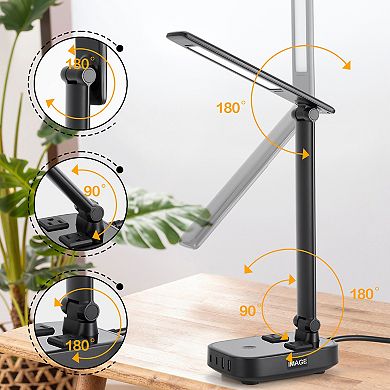 LED Desk Lamp With 4 USB Charging Ports Touch Dimmer