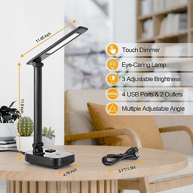 LED Desk Lamp With 4 USB Charging Ports Touch Dimmer