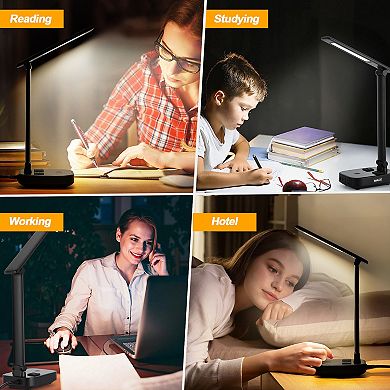 LED Desk Lamp With 4 USB Charging Ports Touch Dimmer
