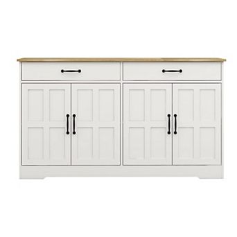 White Wood 55.91“Wx15.75“Dx32.09“H Sideboard with Shaker Style Design Doors