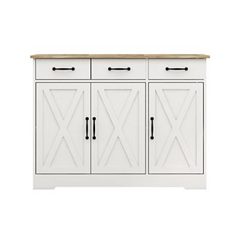 White Wood 42.72 in Sideboard with X-panel Design Doors