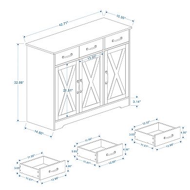 White Wood 42.72 in. Sideboard with X-panel Design Doors