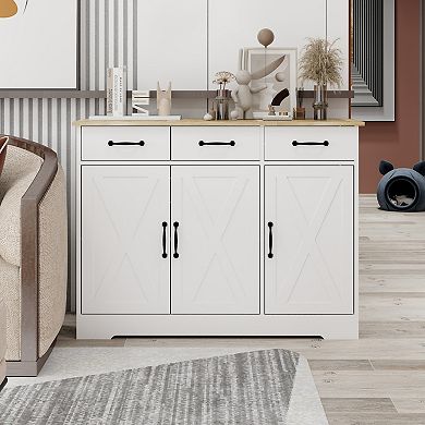 White Wood 42.72 in. Sideboard with X-panel Design Doors
