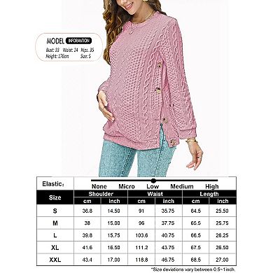 Women's Cable Knit Maternity Top Long Sleeve Pregnancy Nursing Sweatshirt Double Split with Buttons