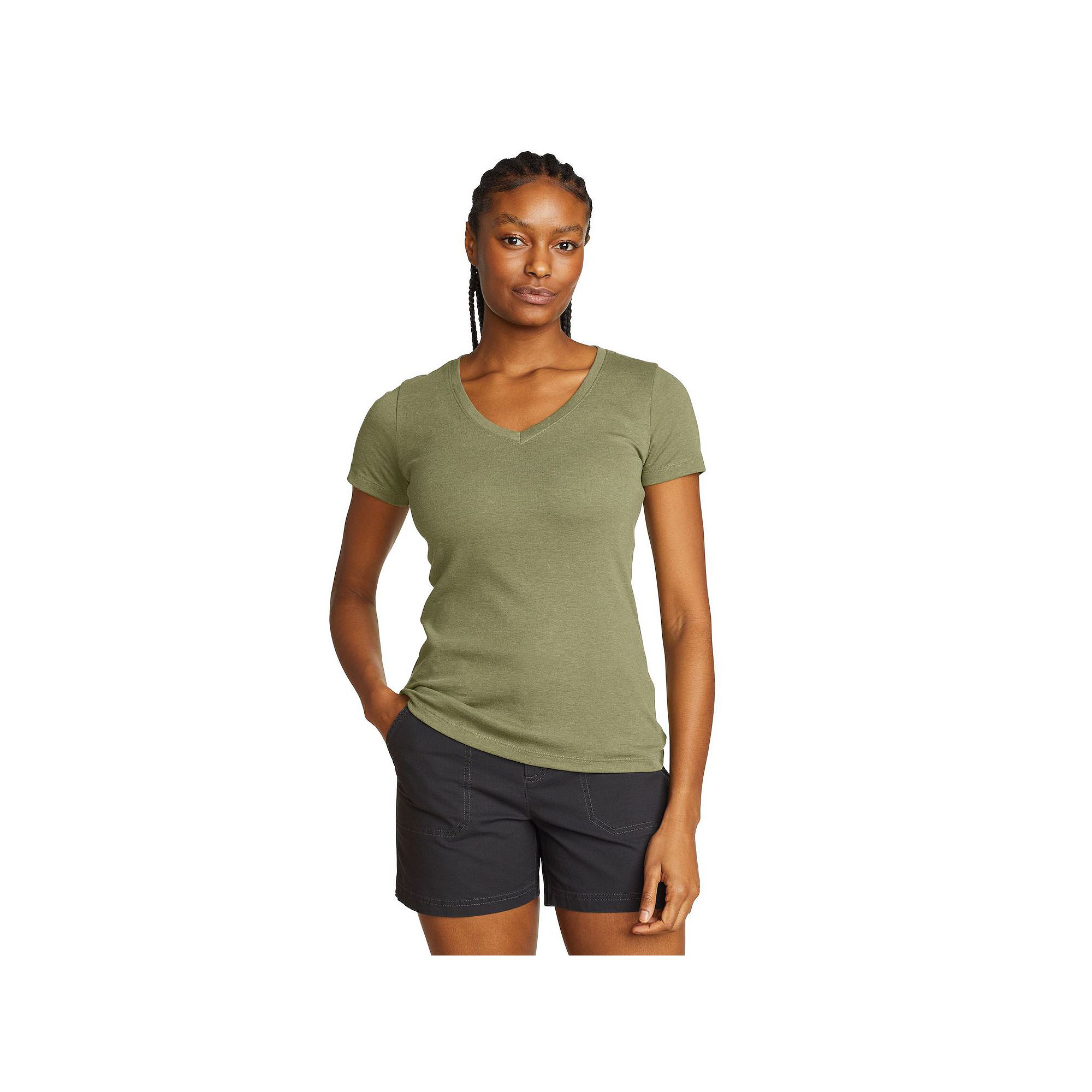 Womens Eddie Bauer Short Sleeve Favorite V Neck Tee, Size: Small, Green