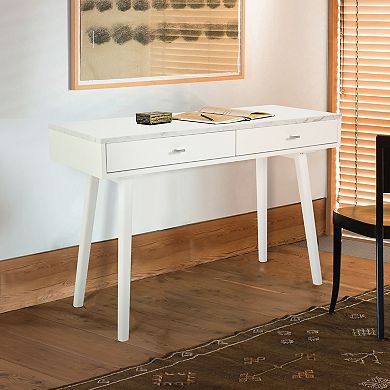 Viola 44" Rectangular Italian Carrara Marble Writing Desk