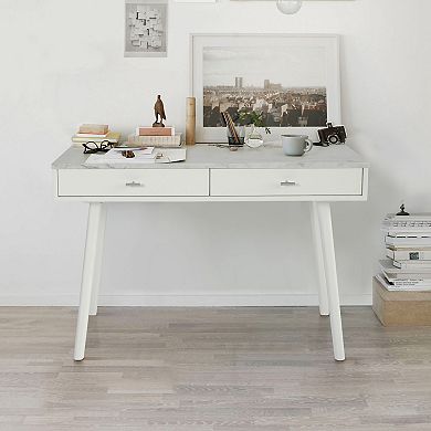 Viola 44" Rectangular Italian Carrara Marble Writing Desk