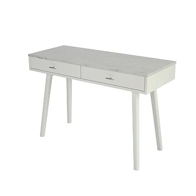Viola 44" Rectangular Italian Carrara Marble Writing Desk
