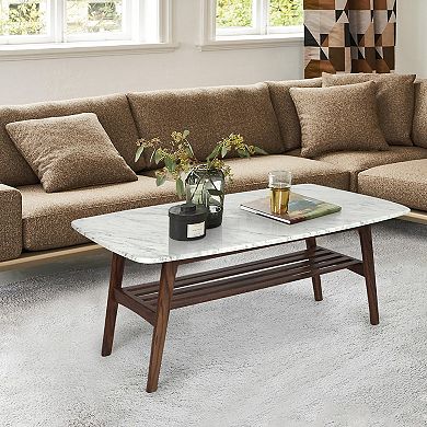 Laura 43" Rectangular Italian Carrara Marble Coffee Table