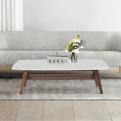 Laura 43" Rectangular Italian Carrara Marble Coffee Table