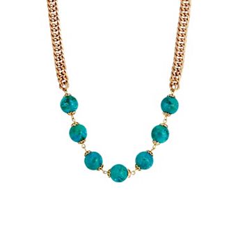 1928 Gold Tone Round Bead 18 in Collar Necklace