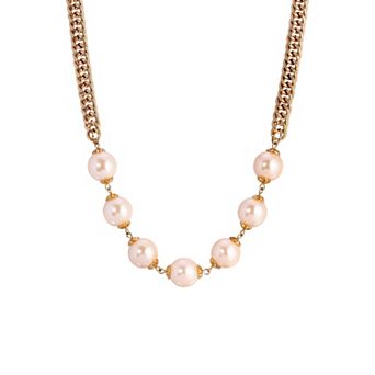 1928 Gold Tone Round Bead 18 in Collar Necklace