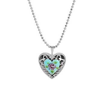 1928 Enamel Floral Heart Pendant Necklace