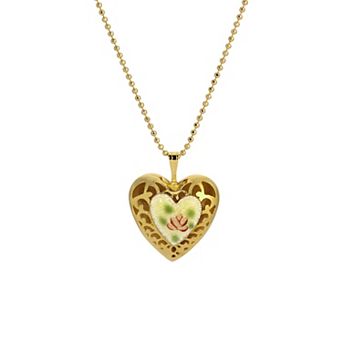 1928 Enamel Floral Heart Pendant Necklace