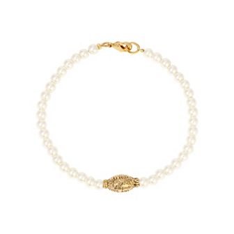 1928 Gold Tone Simulated Pearl Prayer Bead Bracelet