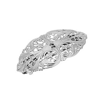 1928 Silver Tone Oval Hair Barrette