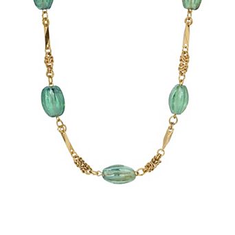 1928 14k Gold Dipped Green Glass Necklace