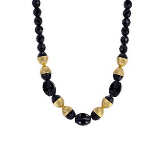 1928 14k Gold Dipped Jet Bead Necklace