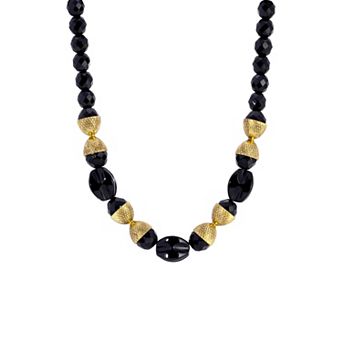1928 14k Gold Dipped Jet Bead Necklace