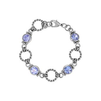 1928 Silver Tone Simulated Crystal Round Blue Bracelet