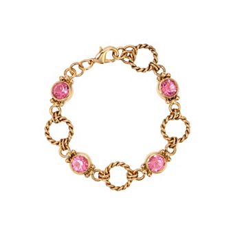 1928 Gold Tone Simulated Crystal Round Pink Stone Bracelet