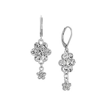 1928 Silver Tone Crystal Flower Cluster Earrings