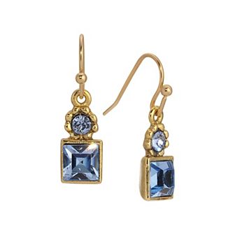 1928 Gold Tone Square Stone Drop Earrings