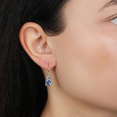 1928 Gold Tone Square Stone Drop Earrings