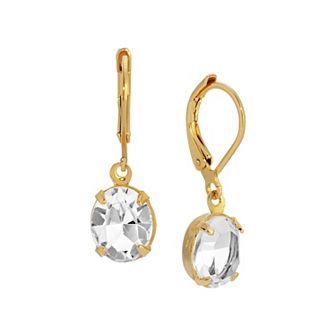 1928 Gold Tone Oval Crystal Drop Earrings