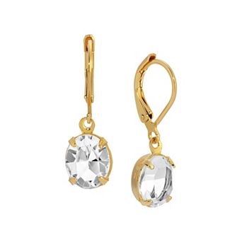 1928 Gold Tone Oval Crystal Drop Earrings