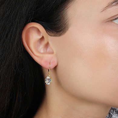 1928 Gold Tone Oval Crystal Drop Earrings