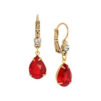 1928 14k Gold Dipped Red Teardrop Crystal Earrings