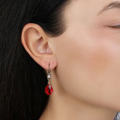 1928 14k Gold Dipped Red Teardrop Crystal Earrings