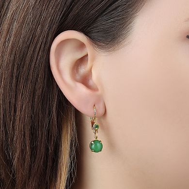 1928 Gold Tone Green Moonstone Drop Earrings