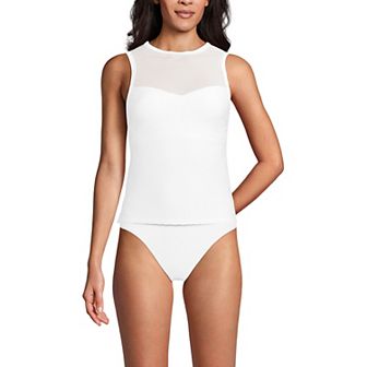 Women's Lands' End Mesh Ribbed Highneck Tankini Top