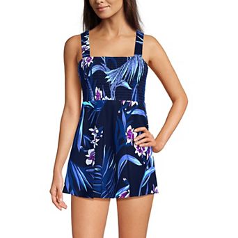 Women's Lands' End Smocked Squareneck Swim Dress