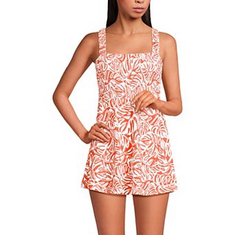 Women's Lands' End Smocked Squareneck Swim Dress