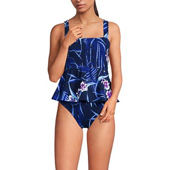 Women's Lands' End Smocked Tankini Top & High Waisted Bottoms 2 pc Swim Set