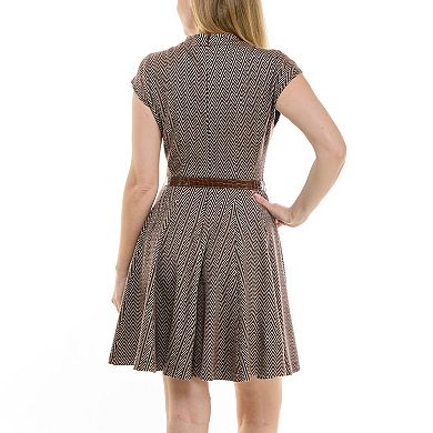 Women's Taylor Belted Chevron Jacquard Fit & Flare Mini Dress