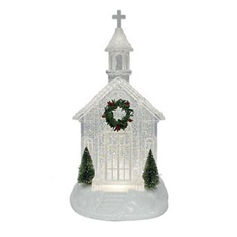 St. Nicholas Square® Acrylic Church Snow Globe with Wreath Table Decor