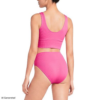 Women's Lands' End Ribbed Tankini Swim Top & High Waisted Bikini Swim Bottoms 2-Piece Set