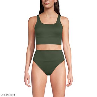 Women's Lands' End Ribbed Tankini Swim Top & High Waisted Bikini Swim Bottoms 2 pc Set