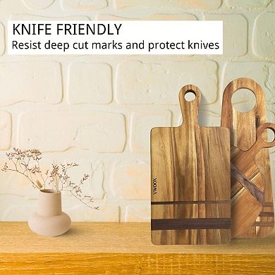 Acacia Wooden Cutting Board Serving Tray for Bread and Cheese with Handle for New Home Wedding Gift