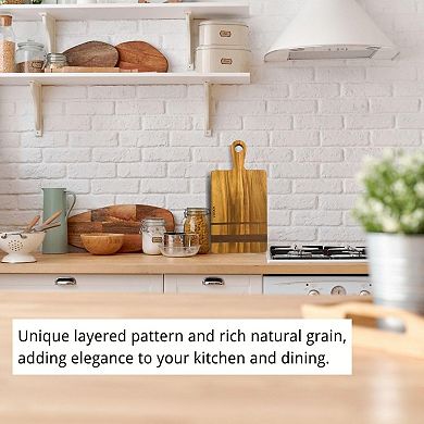 Acacia Wooden Cutting Board Serving Tray for Bread and Cheese with Handle for New Home Wedding Gift